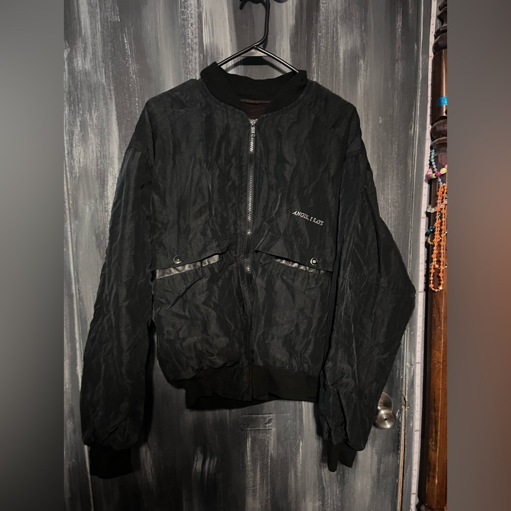 Vintage Identity Inc. black bomber jacket size large
